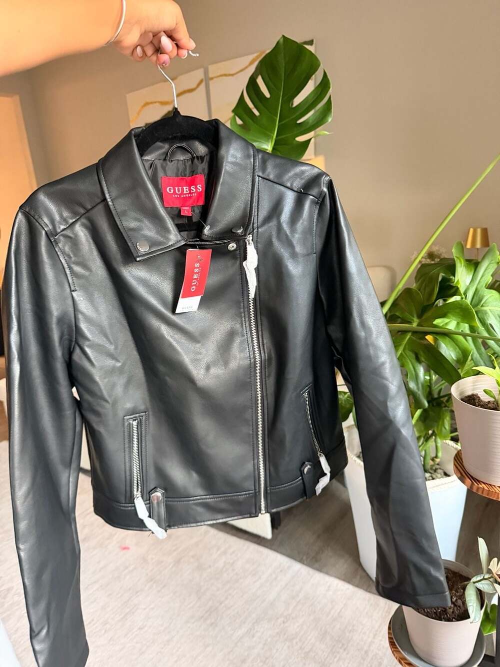 Guess Faux Leather Moto Jacket Size L Black - Picture 5 of 5